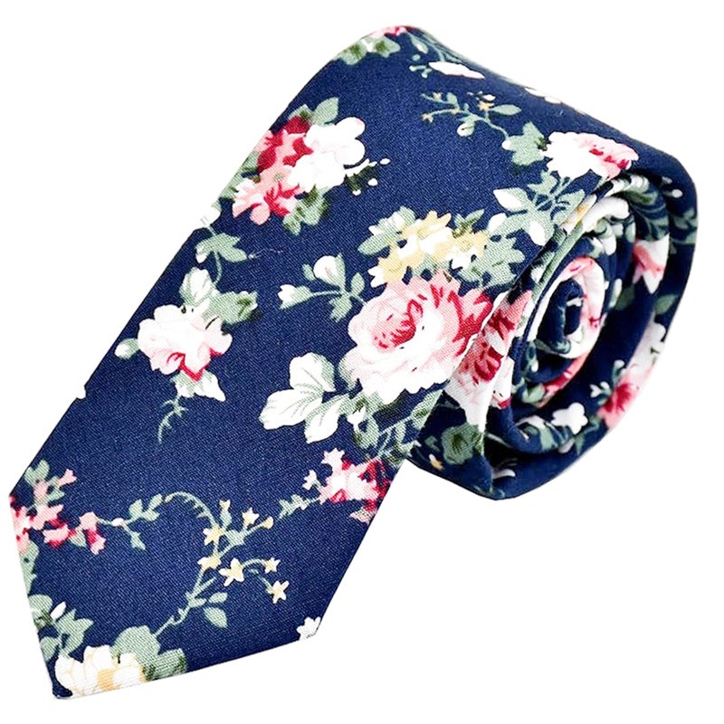 Geek-M Men's Tie Floral Fashion Neck Ties Causal Formal Occasion Wedding Business (Navy Blue H1) - Image 1